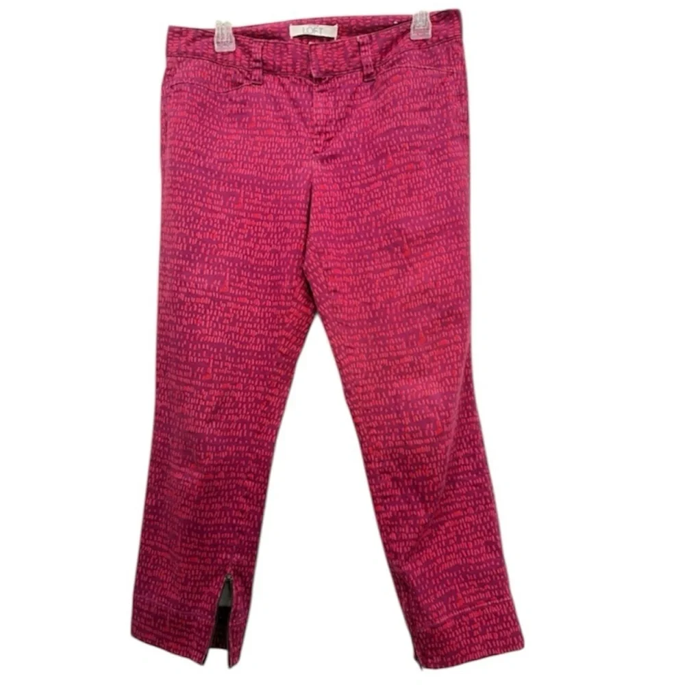 Anne Taylor Loft Marisa Vibrant Pink and Red Patterned Pants zipper slits size 6